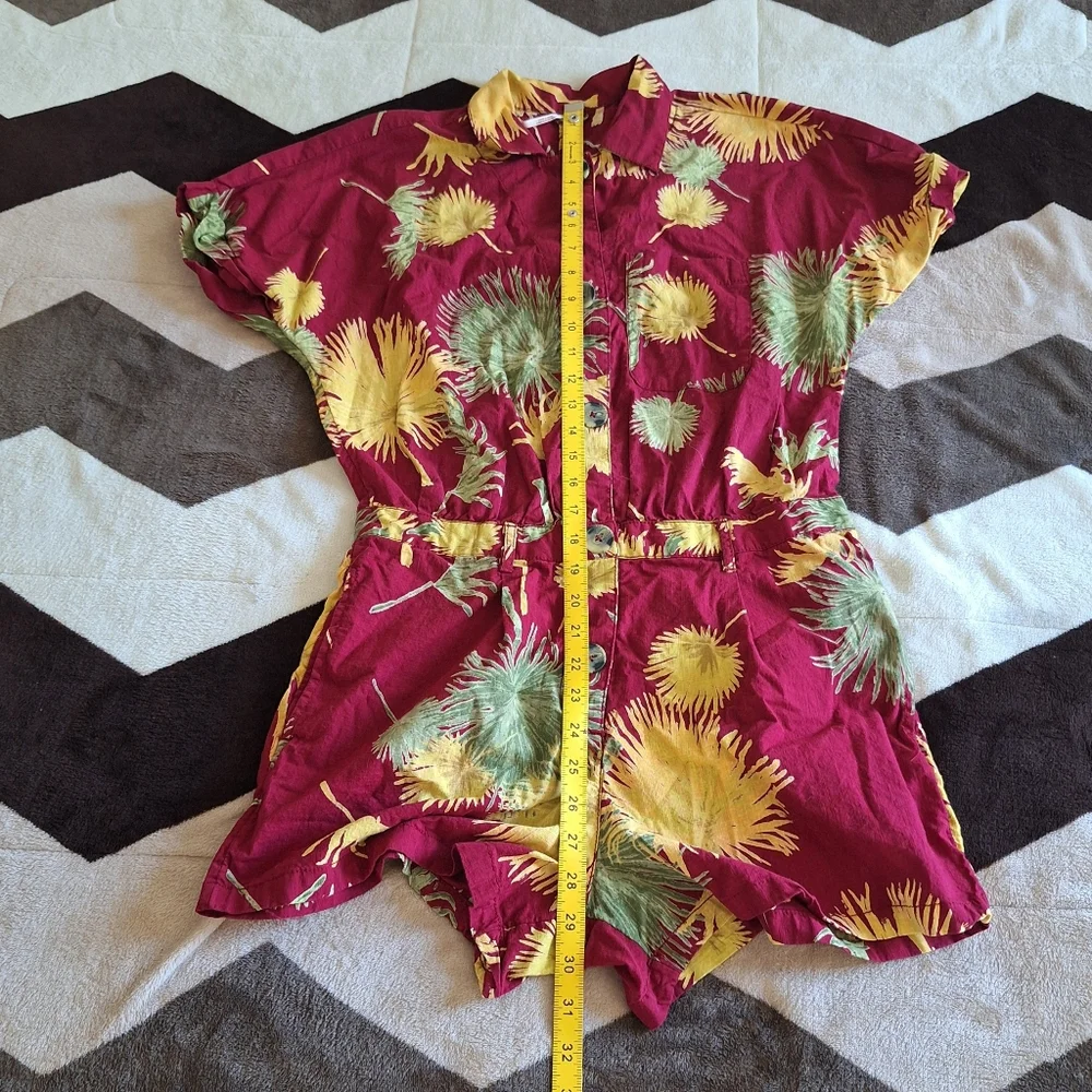 Free People Maroon Malibu Tropical Print Romper